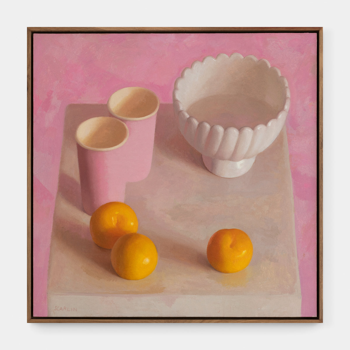 Pink Cups, Bowl and Yellow Plums