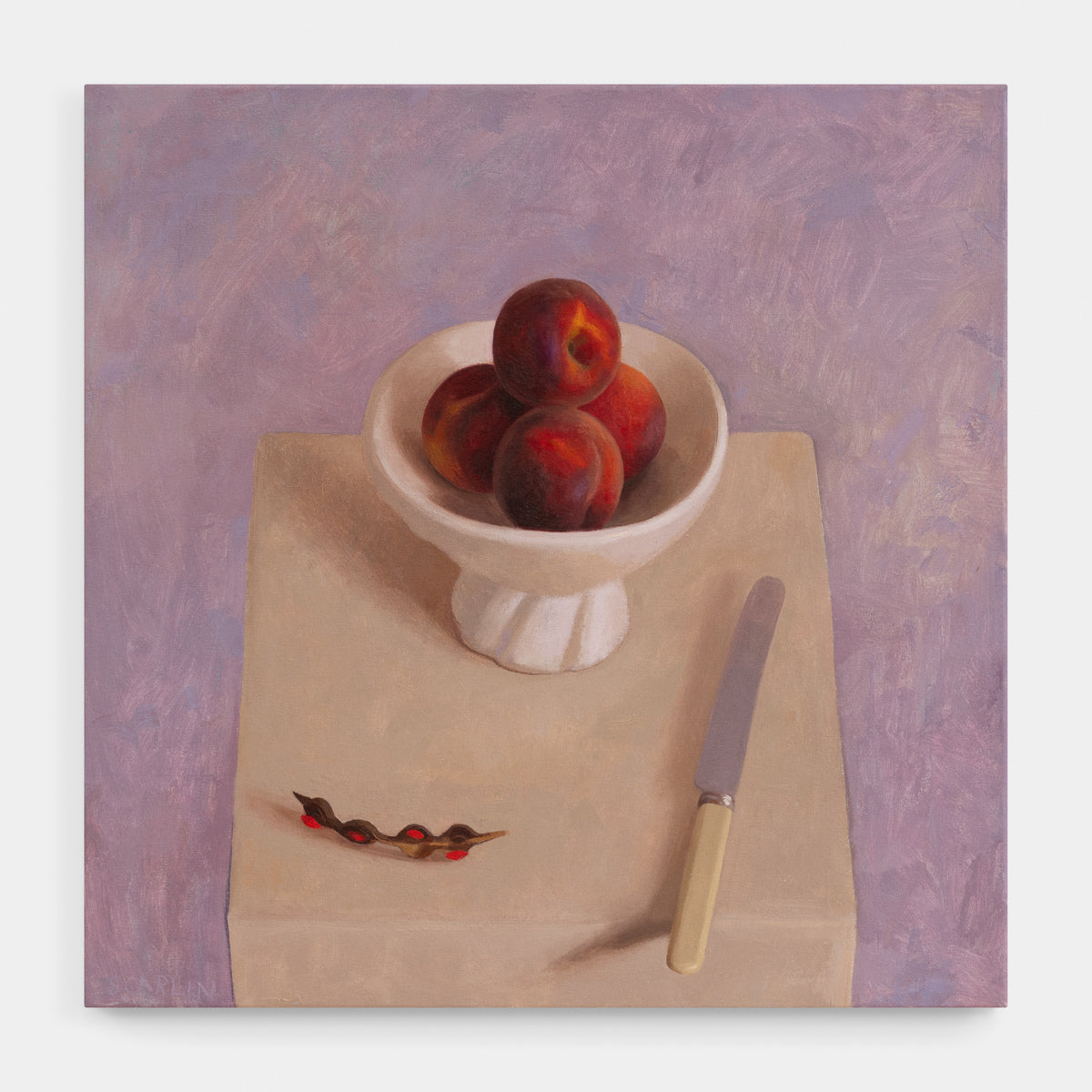 Still Life with Peaches, Knife and Coral Tree Seeds