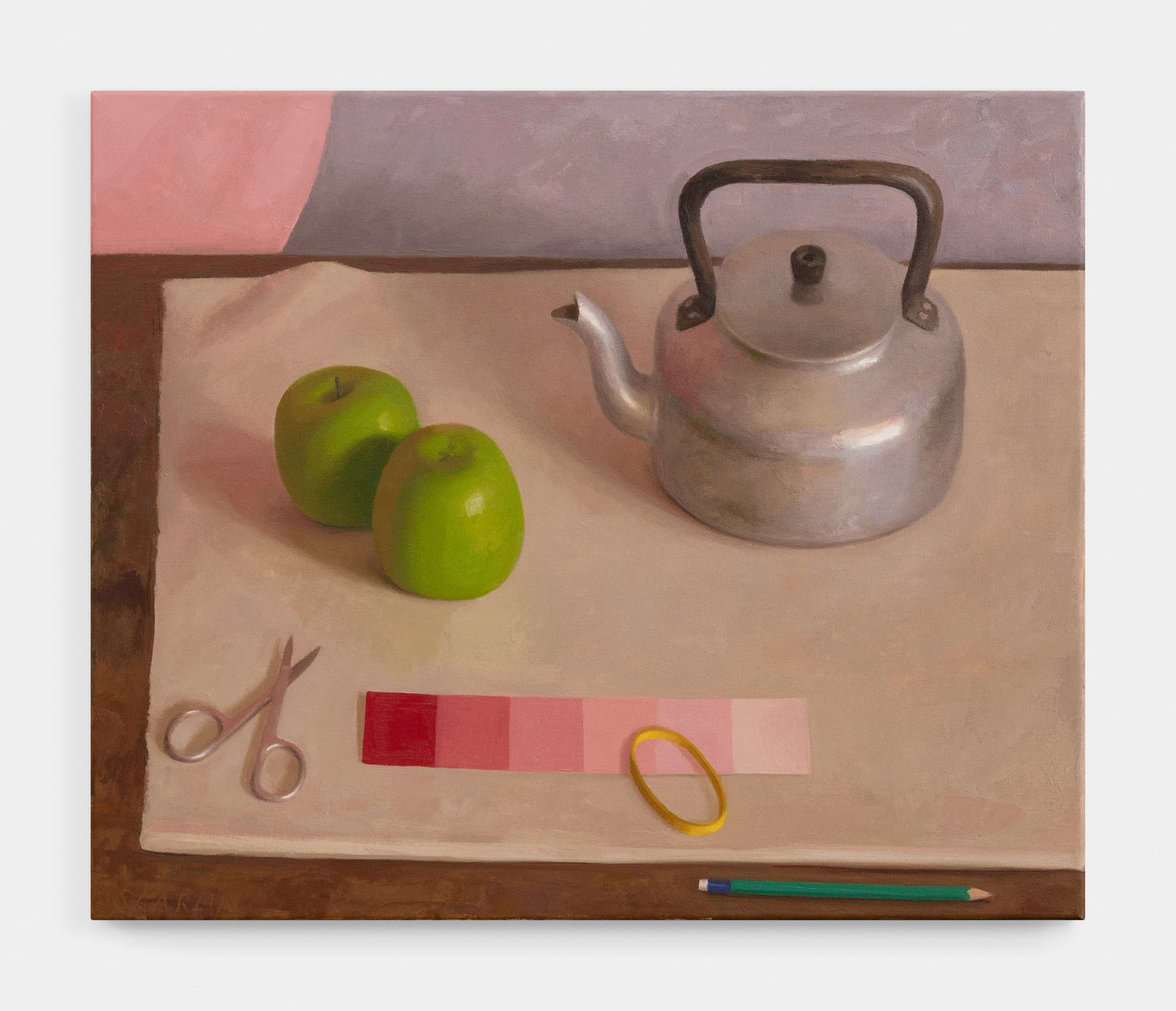 Kettle, Apples, Swatch, Scissors, Pencil and Rubber Band
