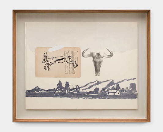 Victorian Engraving of Wildebeest with Montage of Springbok Drawing and added Landscape